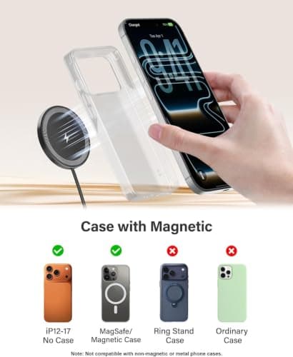 10FT Magnetic Wireless Charger Charging Pad - 15W Fast Phone Charger for Apple iPhone 17 16 15 14 13 12 Series & AirPods 4 3 2 Pro, Phone Charging Pad with Plug for Desk & Travel, 2Pack Black view 6