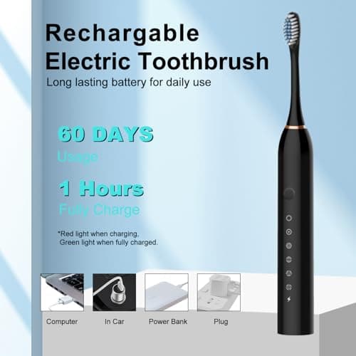 MSETGRD 3 Pack Electric Toothbrush with 6 Modes, Rechargeable Toothbrushes with 12 Brush Head, Fast Charge 2 Min and 30s Timer Toothbrush view 4