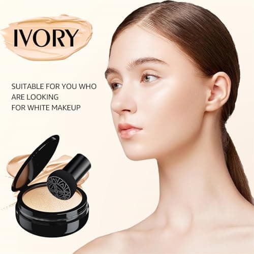 Mushroom Head Air Cushion CC Cream - BB Cream Face Makeup Foundation for Mature Skin Moisturizing Concealer Brighten Long-Lasting, Even Skin Tone for All Skin Types, Ivory Color view 3