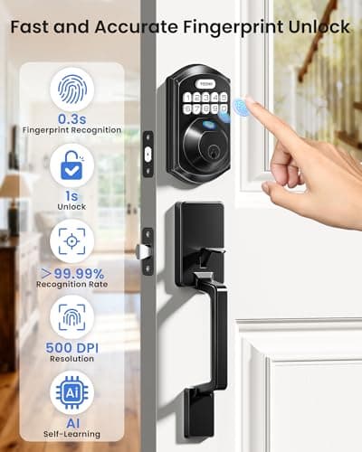 TEEHO TE012W-H WiFi Keypad Door Lock with Handle Set, Fingerprint Smart Locks, Front Door Keyless Entry, APP Remote & Voice Control, Digital Deadbolt with 2 Keys, Auto-Lock, Easy Install, Matte Black view 4