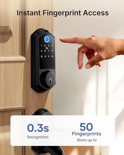 Smart Front Door Lock Set - Firstriver Keyless Entry Door Lock with Handle, Fingerprint Deadbolt, Keypad & Bluetooth App Control, Electronic Auto Lock, Compatible with Alexa & Google Assistant, Black view 3