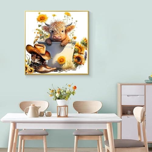 igoodom Cow Diamond Art Kits for Adults, Highland Cow Diamond Art Kits, Full Drill Round Sunflower Diamond Painting Kits, DIY Gem Art and Crafts for Home Wall Decor Gift 14x14inch view 4