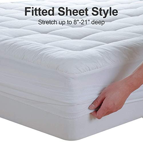 EASELAND Queen Size Mattress Pad Pillow Top Mattress Cover Quilted Fitted Mattress Protector Cotton Top Stretches up 8-21" Deep Pocket Cooling Mattress Topper (60x80 inch, White) view 6