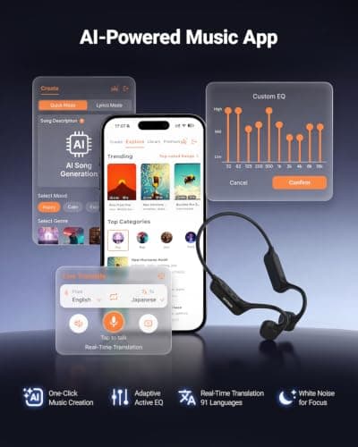 Otium Bone Conduction Headphones, 2026 Hybrid Stereo Open Ear Headphones | Hybrid Bone & Air Drivers Open Ear Earbuds, Bluetooth 6.0, AI Music App, 12H Playtime, IPX6 Waterproof, Running Headphones view 6