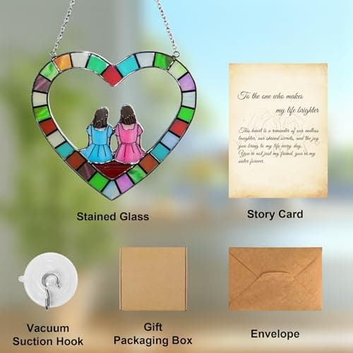 Sister Figurines Sun Catchers - Stained Glass Window Hanging for Women, Bestie Friendship Christmas & Birthday Gift, Stained Glass Window Hanging for Friends view 6