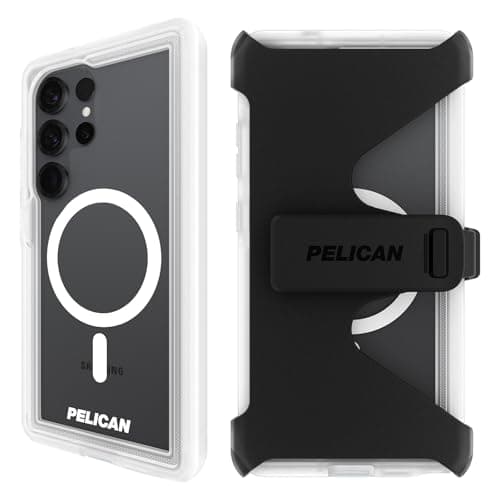 Pelican Voyager Samsung Galaxy S25 Ultra Case [Magnetic and Wireless Charging] Case w/ 18ft MIL-STD Drop Protection - Heavy Duty Cover w/Belt Clip Holster for Samsung Galaxy S25 Ultra 6.9" - Clear