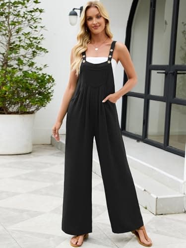 Heymoments Women's Casual Overalls Jumpsuits One Piece Adjustable Straps Wide Leg Long Bib Pant Rompers With Pockets view 3