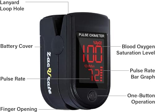 Zacurate Pro Series 500DL Fingertip Pulse Oximeter Blood Oxygen Saturation Monitor with Silicone Cover, Batteries and Lanyard (Royal Black) view 2