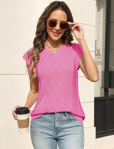 CiCiBird Women Short Sleeve Sweater Cable Knit Summer Tops Crewneck Lightweight Clothes Business Casual Outfits view 4