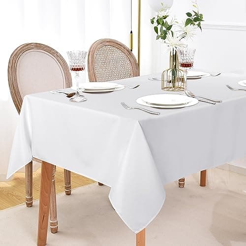sancua 6 Pack White Tablecloth 60 x 84 Inch, Rectangle Table Cloth for 4ft Tables - Stain and Wrinkle Resistant Washable Polyester Table Cover for Dining Wedding Banquet Party Buffet Restaurant view 6
