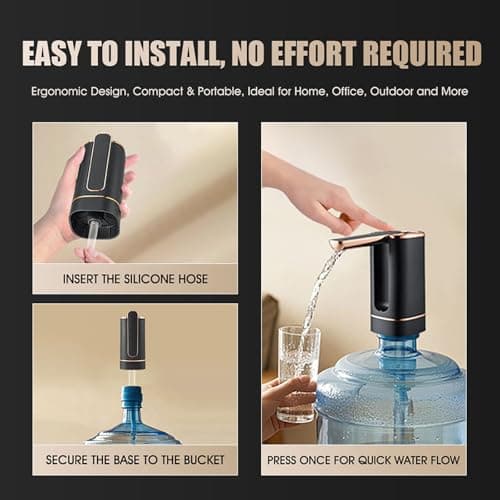 5 Gallon Water Dispenser for 5 Gallon Bottle, Electric Water Dispenser Pump - USB-C Rechargeable, 1200mAh Battery, Portable for Home, Office, Camping (Rose Gold) view 6