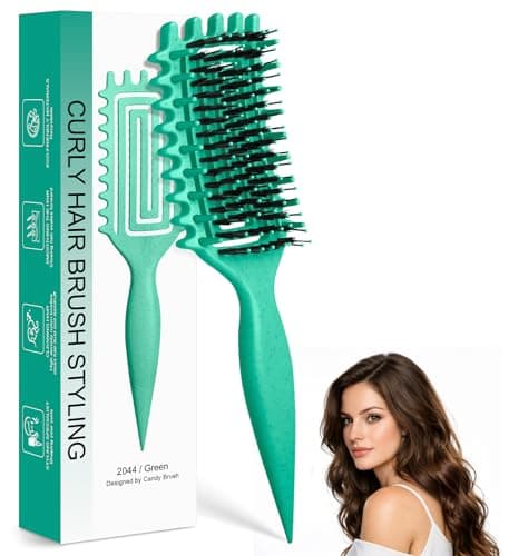 Quenxe Curl Defining Brush, Curly Hair Brush with Vented Design for Detangling and Shaping, Wet & Dry Use, Reduces Pulling for Women, Men (Green) — image 1