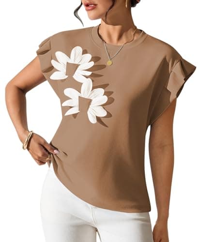 Pink Queen Womens Summer Tops 2026 Fashion Floral T Shirts Ruffle Cap Sleeve Casual Blouses — image 1