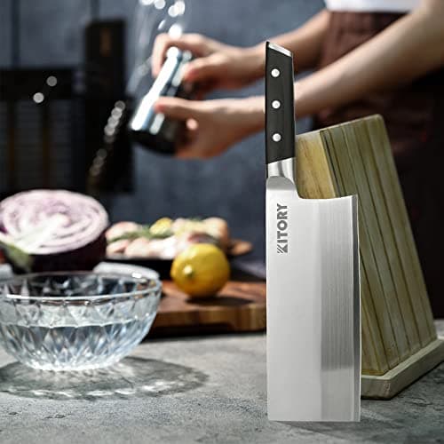 Kitory Cleaver 7", Lite Chinese Chef`s kitchen knife, for unfrozen meat and vegetable, pakkawood handle with super sharp 50Cr16MoV German Stainless steel blade, gift box view 6
