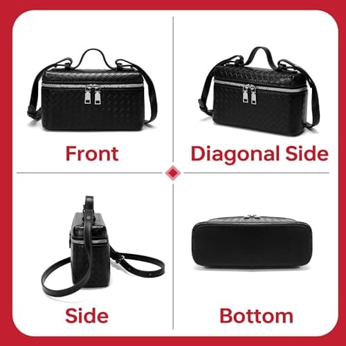 Kiss Sea Women's Top-Handle Handbags Woven Crossbody Bag Leather Shoulder Bag with Adjustable Strap for Daily Use view 6