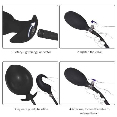 Silicone Inflatable Butt Plug,Black Anal Plug with Rolling Steel Ball view 3
