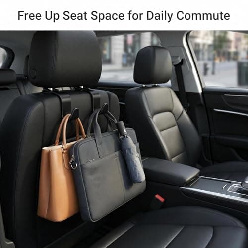 Lead Golden Car Seat Headrest Hooks, 4-Pack Black ABS Plastic Storage Organizer, Universal Headrest Mount Hangers for Purses, Coats, Umbrellas, Grocery Bags, Modern Style, 13 lbs Capacity view 4