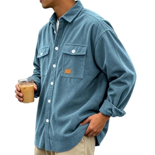 Button Down Corduroy Shirt Men Winter Jacket with Pockets view 5