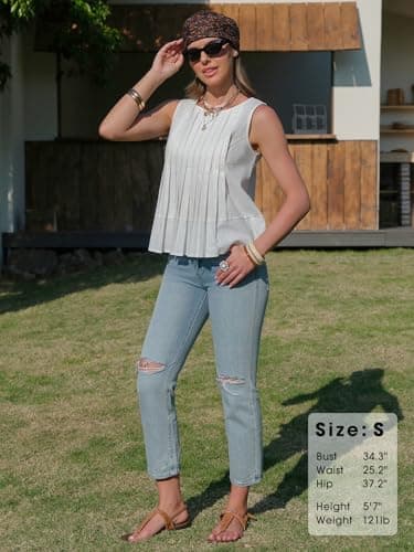 EXLURA Women's Cotton Linen Pleated Peplum Tank Tops Sleeveless Round Neck Babydoll Blouse Casual Summer Flowy Shirts 2026 view 2