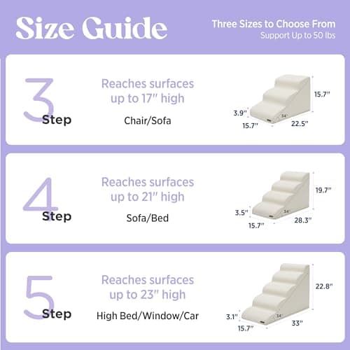 Lesure Dog Stairs for Small Dogs and Cats Pet Steps Ramp for Bed and Couch with CertiPUR-US Certified Foam with Non-Slip Bottom, Beige, 3 Steps view 6