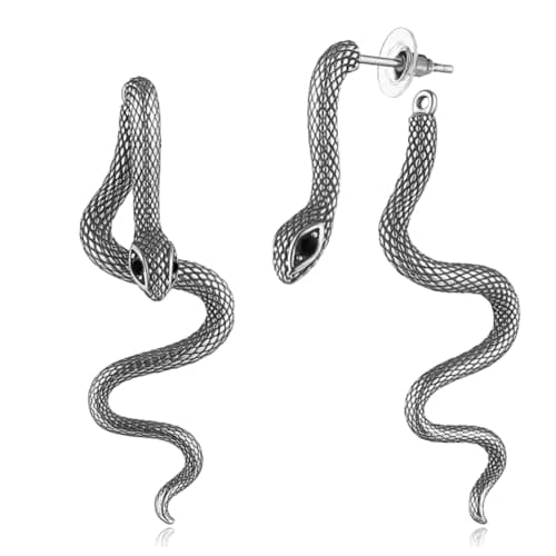 XIUQILAI Goth Snake Earrings Vintage Black/Silver Punk Snake Earring Witch Gothic Stud Halloween Earrings for Women view 2
