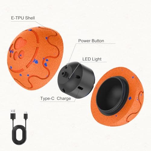 Fsitego Smart Interactive Dog Toy Ball – Automatic Moving, Bouncing & Rolling, 3 Modes, Chew-Proof E-TPU Shell, Waterproof, Rechargeable, for Medium and Large Dogs, Tangerine view 6