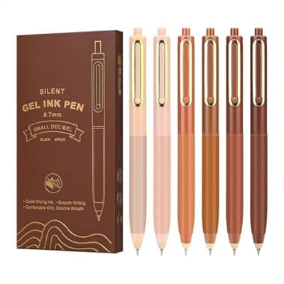 Niodel Gel Pens,6 Pcs Quick Drying Black Ink Medium Point 0.7mm Pens,Smooth Writing Pens with Silicone Sheath,Silent Click Pen Set for Journaling Note Taking (style_1)