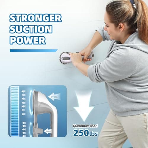 Grab Bars for Bathtubs and Showers 3 Suction Cups Shower Handle, Heavy Duty Safety Shower Grab Bars for Seniors and Elderly, Handicap Bars for Bathroom 2 Pack, Gray view 3