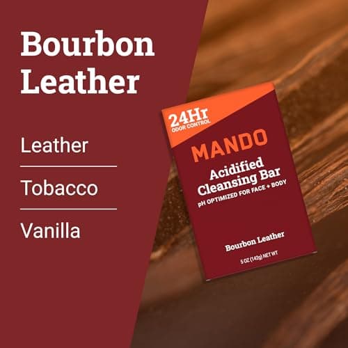 Mando Acidified Cleansing Bar - 24-Hour Odor Control - Removes Odor Better than Soap - Moisturizing Formula - SLS Free, Paraben Free - Safe For Sensitive Skin - Bourbon Leather view 6