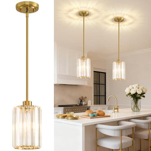 2 Pack Pendant Lights Kitchen Island, Modern Gold Pendant Light Fixtures, Mini Chandelier Crystal Kitchen Island Lighting, Hanging Pendant Lights Fixture for Kitchen Island Dining Room Hallway Foyer view 1