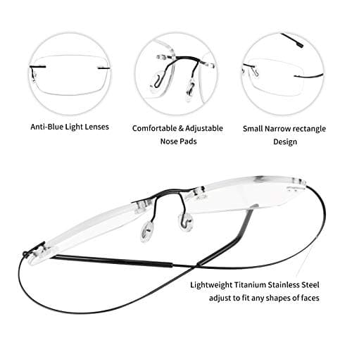 FEISEDY Lightweight Rimless Titanium Stainless Steel Anti-Blue Light Reading Glasses B2686 view 6
