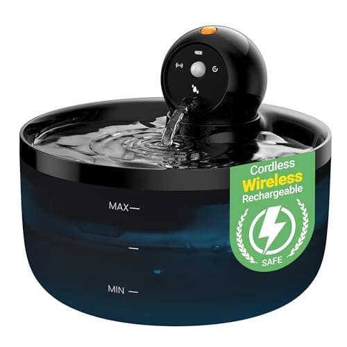 Cat Water Fountain Wireless Cordless: Cat Fountain for Drinking Battery Operated - 88oz/2.6L Black Pet Water Fountain Rechargeable - Quiet Cats Water Bowl Dispenser with Motion Sensor - Small Animals