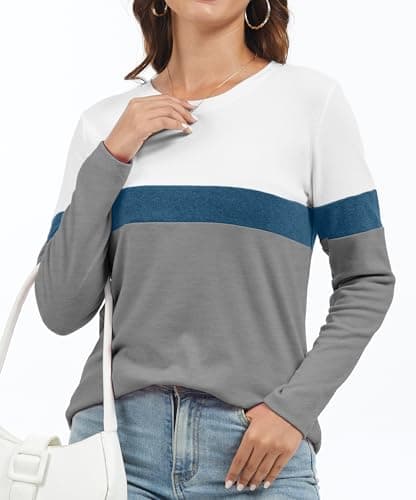 Jeqeocafy Women's Color Block Tunics Tops Crewneck Long Sleeve Shirts Casual Pullover Loose Fit T-Shirt view 3