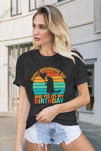 Ithalt Groundhog Shirt for Women: Groundhog Day T Shirt Groundhog Day Gifts Tops Woodchuck Shirts view 5