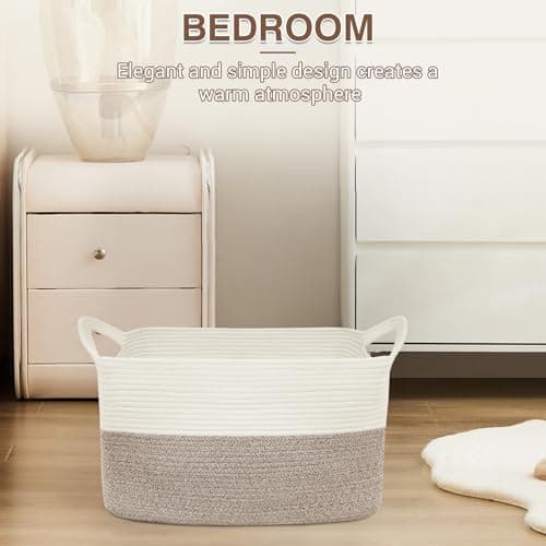 YOUDENOVA Large Blanket Basket, Rectangle Cotton Rope Storage Baske view 6