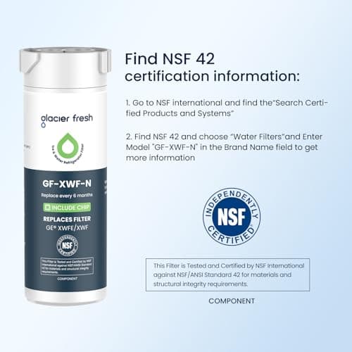 GLACIER FRESH Water Filter Compatible with XWFE (Built-in CHIP), Replacement for GE XWFE, XWF Refrigerator Water Filter NSF/ANSI 42 Certification Pack of 1 view 5