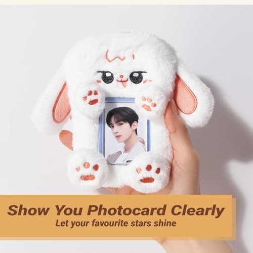 2PCS Cute Plush Photocard Holder with Keychain, Cartoon Animal Photo Sleeve ID Bank Badge Holder, Soft Idol Photo Protective Cover for Fans School Office, Best Christmas Birthday Gift view 5
