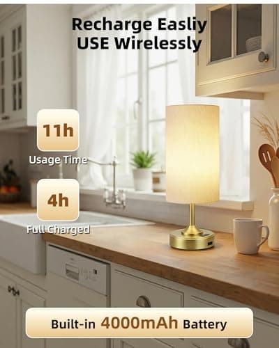 Cordless Lamp, 2-Pack, Dimmable, Ambient Light, 2700K, Timer, Touch Control, Portable, LED, Battery Operated, Rechargeable, Wireless, Desk Lamp, Kitchen Lamp, Fabric Shade, for Bedroom, Living Room view 5