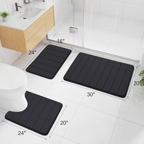 Buganda Memory Foam Bath Mat, 30" x 20", Ultra Soft and Non-Slip Bathroom Rugs, Water Absorbent and Machine Washable Bath Rug for Bathroom, Shower, and Tub, Black view 3