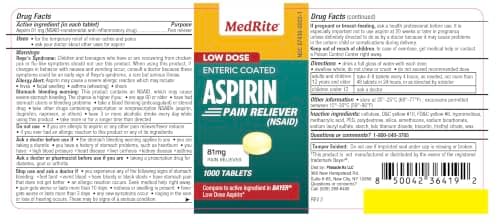 Low dose Baby Aspirin 81mg for Adults. (NSAID) | Made in USA | (Value Pack 1,000 Enteric Coated Tablets) view 2