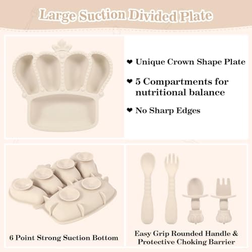 Silicone Baby Feeding Set 10 Pcs Baby Led Weaning Supplies Suction Bowl Divided Plate Baby Bibs Fruit Feeder Baby Spoons Forks Sippy Cup Toddler Utensil Sets Baby Essentials for Newborn Gift view 4