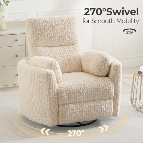 Power Swivel Glider Rocking Recliner Nursery Chair with 2 Pillows, Electric Rocker Reclining Chairs with Type-C & USB Charger Port for Living Room, High Back Barrel Armchair for Bedroom, Beige view 6