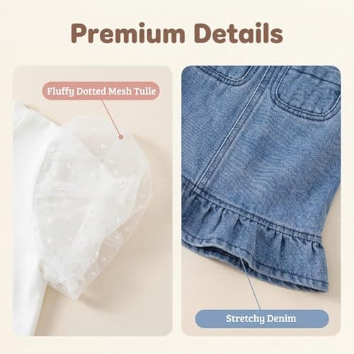 vfvBaby Toddler Baby Girl 2 Piece Outfit White Tulle Puff Sleeve Top & Denim Ruffle Skirt Set Infant Casual Summer Clothes view 6