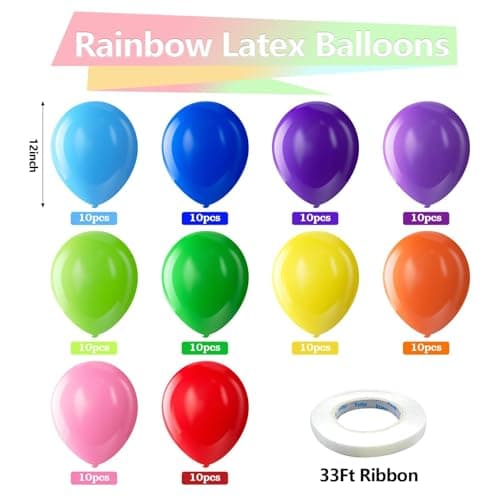 Bezente Assorted Rainbow Latex Balloons, 100 Pack 12 inch Round Helium Bright Color Balloons for Birthday Bridal Shower Wedding Party Decorations view 2