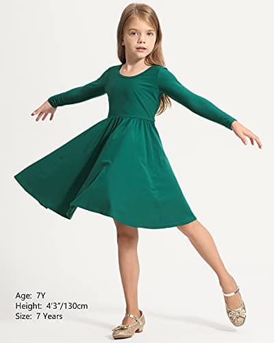 Stelle Long Sleeve Girls Dress Toddler White Dresses Skater Twirl Cotton A-Line Dress for School Casual view 6