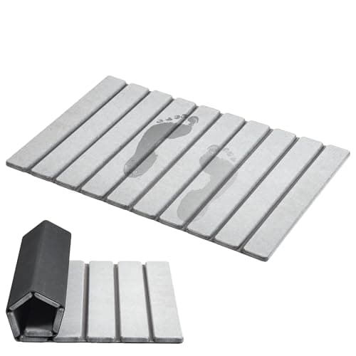 AWW Foldable Stone Bath Mat, Quick Dry Diatomaceous Earth Bath Mat with Non-Slip Mat, Super Absorbent, 23.6 x 15.5, Light Grey