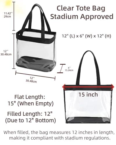 Large Clear Tote Bag Stadium Approved Plastic Yarn Holder for Crocheting Supplies Knitting Crochet Project Bag Craft Storage Transparent See Through Purse for Stadium Events 12 x6 x12, Black view 2