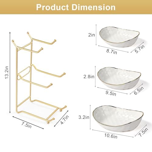 OdoVow White Fruit Bowl with Gold Metal Stand, 3 Tier Modern Ceramic Fruit Bowl Fruit Rack for Kitchen Counter, Tiered Fruit Basket for Snacks Bread Candy Storage (White,3 Tier) view 2