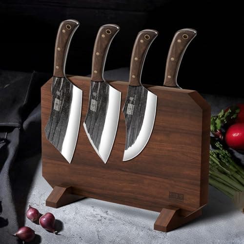 HOSHANHO 8PCS Butcher Kitchen Knife Set, Sharp Magnetic Knife Block Set | Hand Forged High Carbon Stainless Steel Chef Knives Set with Meat Cleaver Knife & Bone Chopper Knives Gift for Men view 5