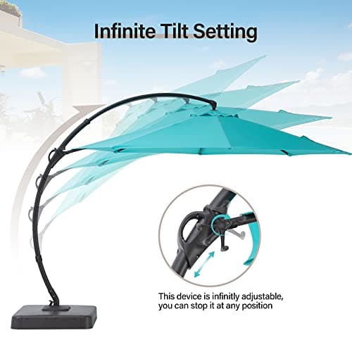 LAUSAINT HOME 11FT Patio Cantilever Umbrella with Base Outdoor Curvy Round Offset Umbrella, Heavy Duty Aluminum Patio Umbrella with 360°Rotation and Windproof, for Garden, Pool, Deck, Backyard, Market(11 FT Turquoise Blue） view 4